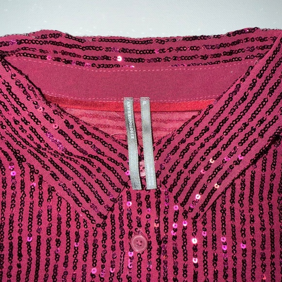 Anthropology Magenta Sequin Long Sleeve Button Up Blouse - Picture 2 of 6
